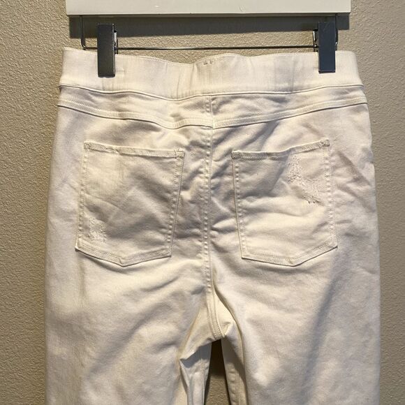SPANX Women's distressed white ankle skinny jeans jeggings sz L 20229R Pull On - Picture 10 of 15